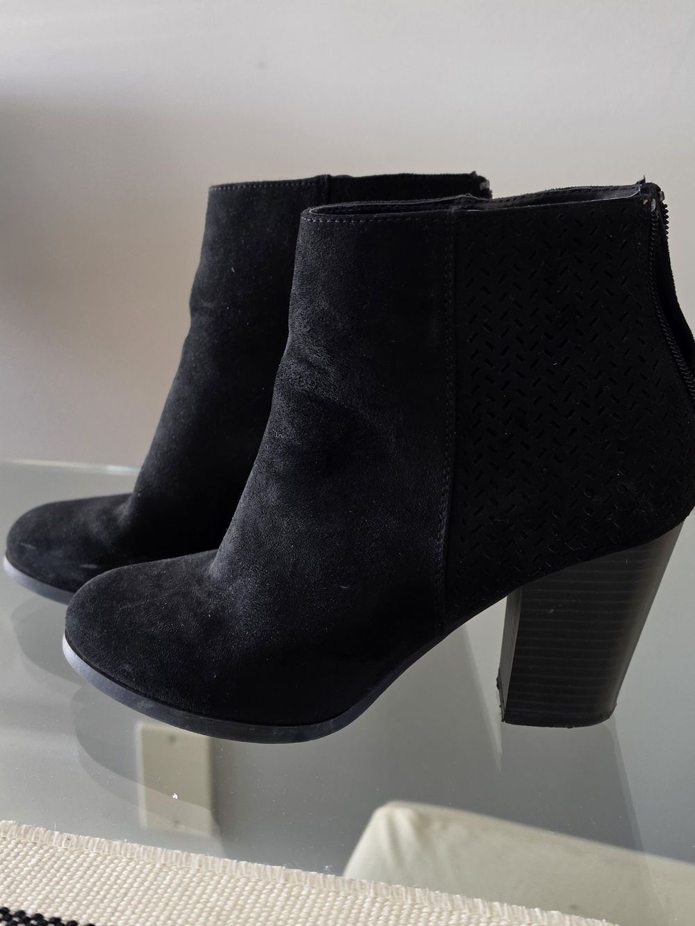 Black Suede Ankle Booties with Block Heel